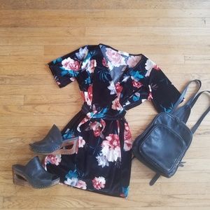 Dress Up Black Floral Velour Wrap Dress